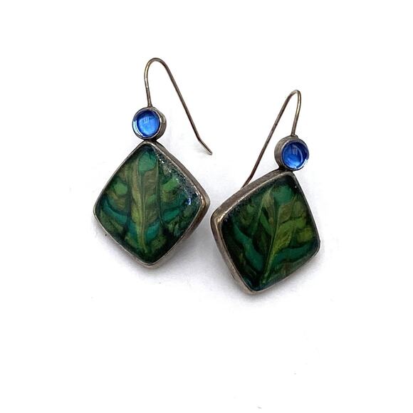 Chico’s Earrings Dangles Enamel Peacock Colors - Picture 1 of 5